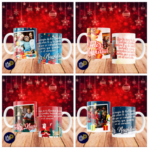 Plantillas para Tazas - Diseño Felíz Navidad Foto y Saludo. - Imagen 2