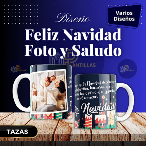 Plantillas para Tazas - Diseño Felíz Navidad Foto y Saludo.