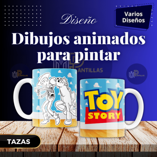 Plantillas para Tazas - Diseño Dibujos Animados para Pintar