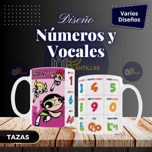 Plantillas para Tazas - Diseño Números y Vocales.